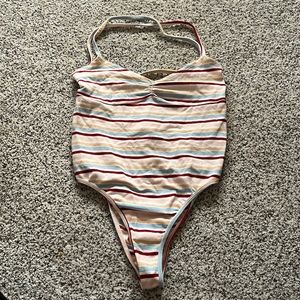 Forever 21 Striped Halter Scoop Neck Bodsuit
